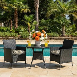 LVTXIII Outdoor Wicker Chair Cushions, 19"x19"x4" Patio Chair Cushions with Ties, Water Repellent Thick Tufted Seat Cushions for Patio Furniture, Set of 2, Vintage Medallion