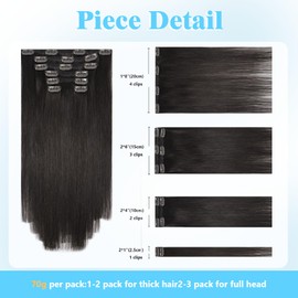 Ukira Hair Extensions for Women Real Human Hair Dark Brown Hair Extensions 20 Inch 70g 7pcs Soft Natural Stright Remy Human Hair Brown Clip in Extensions for Women Rallonge Cheveux Humain