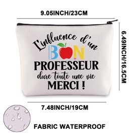 G2TUP French Teacher Makeup Bag French Teacher Appreciation Gifts L'Influence D'Un Bon Professeur Merci Professeur Zipper Bag (MERCI ca)