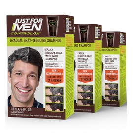 Just For Men Control GX Grey Reducing Shampoo, Gradual Hair Color for Stronger and Healthier Hair, 4 Fl Oz - Pack of 3 (Packaging May Vary)