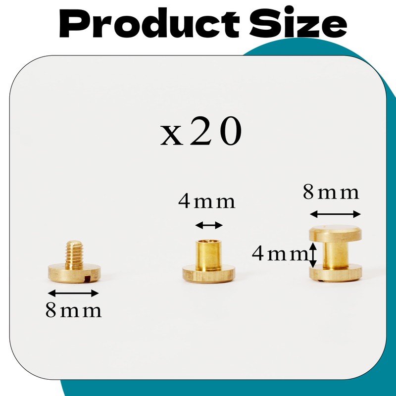 Zhooooonglf Brass Chicago Screws 8×4×4mm 20Pack Rivets Bookbinding Stud Screws