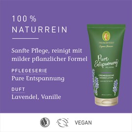 PRIMAVERA Pure Relaxation Cream Shower 200 ml - Shower Gel, Shower Balm, Natural Cosmetics - Lavender, Vanilla Fragrance - Gently Cleanses, Soothes, Nourishes - Vegan