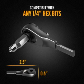 GALVANOX Flat-end Ratchet Driver Designed for Leatherman Models - Compatible with Multi-tool Flat Bit Kits and Standard 1/4" Hex Bits (Black)