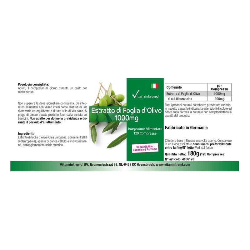 Vitamintrend® Olive Leaf Extract 1000 mg - 120 Vegan Tablets