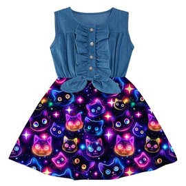 Cutemile Toddler Girls Summer Dress Size 4 Sleeveless Dresses Beautiful Bowknot Sundress Denim Tutu Skirt 3-4T Neon Cat