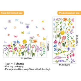 Spring Summer Tulips Butterfly Window Clings Watercolor Colorful Flower Window Stickers Double Sided Anti-Collision Window Static Clings Decor for Kids Room Nursery Glass Windows Holiday Supplies 8025