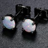 White Lab Created Fire Opal Stud Earrings Black Plated Ginger