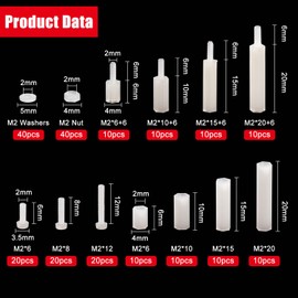 YIXISI 220 PCS M2 Male Female Nylon Hex Spacer Standoff Screw Nut Threaded Pillar Assorted Assortment Kit, for DIY Electrical Circuit Board and Machine Board Assortment Mounting Hardware, White