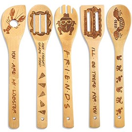 Puluole Wooden Spoons for Cooking - Unique Friends Merchandise,5 Pcs Wooden Spatula Nature Wooden Kitchen Utensils Set,Friends TV Show Gifts for Fans,Mothers Day Gifts