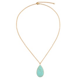 BaubleStar Natural Crystal Healing Birth Stone Pendants Turquoise Teardrop Quartz Pendant Necklace 14K Gold Plated Fashion Jewelry for Women