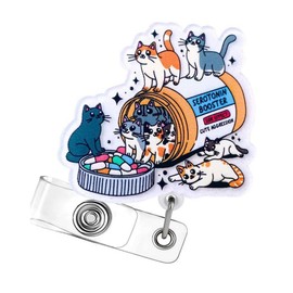 Wasise Nurse Badge Reel - Retractable Badge Reel, Funny Nurse Cats Mom Lovers Clip, Lanyard for Nurses, Holder Happy Pills Booster,Cute Office Accessories Gifts for Medical Worker Vet Tech Pharmacist