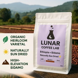 Lunar Coffee Lab Heirloom Organic Ethiopia Coffee - Medium Light Roast - Cup of Excellence Finalist Natural Process (8oz)