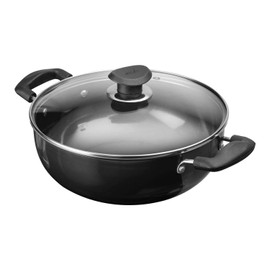 Vinod Cookware Hard Anodized Deep Kadhai with Glass Lid – Black - 1.6 Liters (1.69 Quarts) – 18cm - Small Size - Multi-Use Pot/Wok - Suitable For Indian Cooking, Sauces, Pasta, Stews, Soups