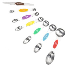 ANCLLO Magnetic Measuring Spoons, 7-Pack Stainless Steel Double Sided Measuring Spoons Set for Dry and Liquid Ingredients Teaspoon Measuring Spoons Fits in Spice Jars (Colorful)