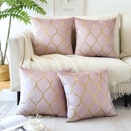 JOTOM Velvet Cushion Covers 45x45cm Gold Geometric Decorative Pillow Cases Cushions Soft Solid Velvet Luxury Throw Pillow Covers for Sofa Couch Living Room Bed Decor Set of 4 (Pink)