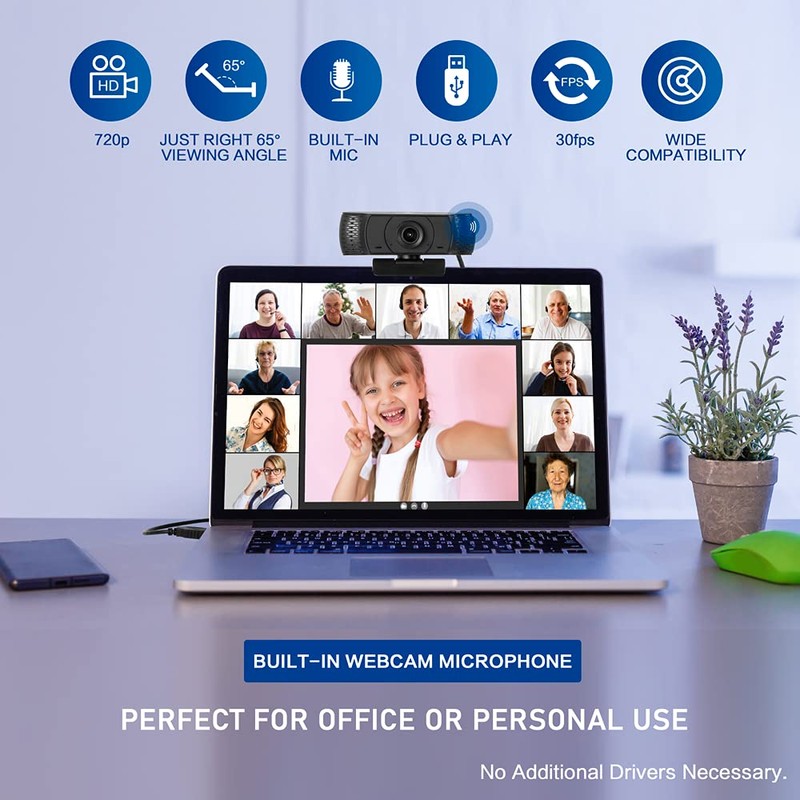 LYCANDER USB Webcam with Built-in Microphone, 720p High Definition (HD),