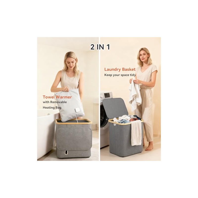 Towel Warmer & Laundry Basket 2-in-1, Foldable Towel Warmer for