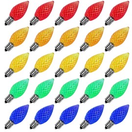 Meconard C7 Led Replacement Christmas Light Bulbs, C7 Shatterproof Led Bulbs for Christmas Indoor Outdoor String Lights, E12 Candelabra Base, Commercial Grade Holiday Bulbs, Multi-Color, 25 Pack