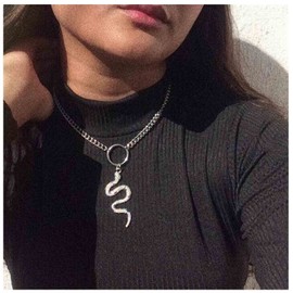 Yheakne Vintage Schlange Anhänger Halskette Silber Kandare Kette Halskette Boho Kreis Choker Halskette Personlized Tier Schlange Halskette Kette Schmuck für Frauen und Mädchen