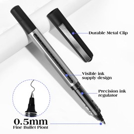 Rollerball Pens Black Ink, 16 Pack Black Gel Pens, 0.5mm Liquid Ink Quick-Drying Ballpoint Pens, Writing Pens for Writing, Journaling, Black Pens for School & Office Supplies