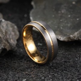 King Will LOOP Mens 7mm Gold Groove Tungsten Carbide Wedding Ring 18K Gold Plated Thin Gold Groove Dome Wedding Band for Men Women 13