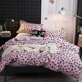 JQWUPUP Cute Leopard Duvet Cover Set King, 3 Pcs Soft Bedding Set with Zipper for Teens Kids Boys, Girls Adult Women, Durable Reversible Microfiber (King, Pink)