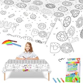 Donuts Giant Colouring Table Cloths for Kids,Party Tablecloth Colouring Poster with 18 Paint Pens,47x71inch Colour In Table Cloth Drawing Paper Roll Table Cover Colouring Sheet for Kids Donuts Party