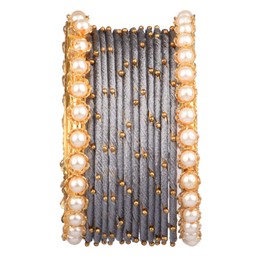 Efulgenz Indian Gray Silk Thread Bangle Set With Faux Pearl Bangle Indian Bangles for Women for Wedding Boho Bracelet Bangle Bollywood Fashion Statement Jewelry