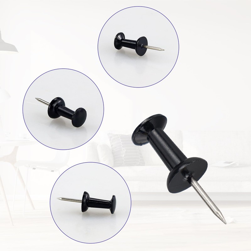HXMJIED 100 Pcs Push Pins, Black Thumb Tacks, Head Push