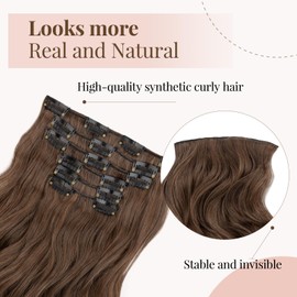 TESS Hair Extensions Clip in Natural Curly Heat Resistant Synthetic Fiber Hairpieces for Women UK 6PCS 16 Clips 22 Inch 150g #2/30 Mix Dark Brown & Light Auburn