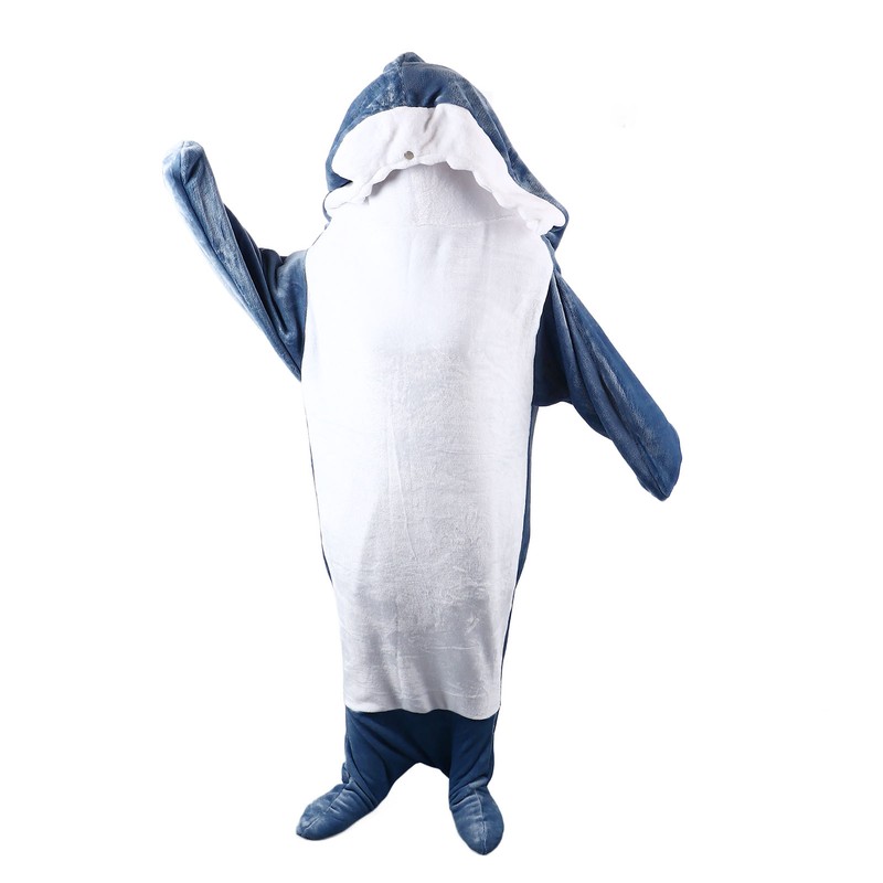 Wearable Shark Sleeping Bag Soft Cozy Flannel Hooded Blanket for