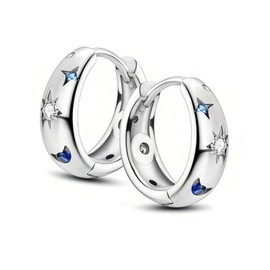 Hinvan 925 Sterling Silver Earrings Huggie Hoop Earrings Silver Hoops Moon Star Earrings Sleeper Cubic Zirconia Hypoallergenic for Women Gilrs