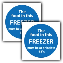 2-Pack - The Food in This Freezer Must be at or Bellow -18°c - Kitchen Stickers - Fridge/Freezer Temperature Reminder Label