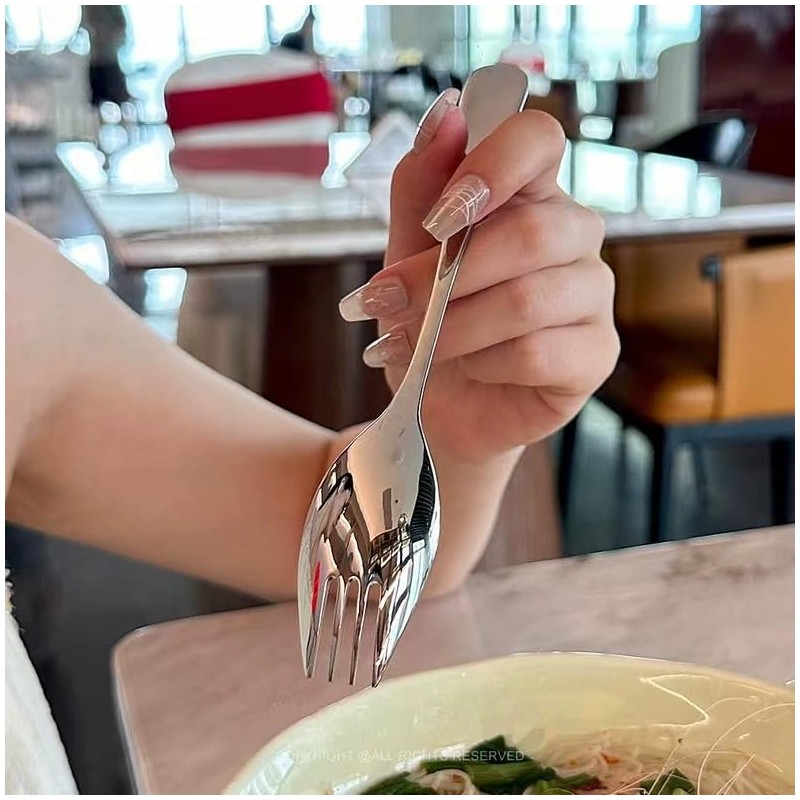 Ouliget Stainless Steel Spoon Fork,Long Handle Salad Forks,Food-grade Flatware Set