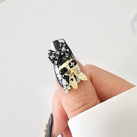 Gold Rabbit Handmade Nail Tips - Natural / 골드 래빗 수제네일팁 - 내츄럴