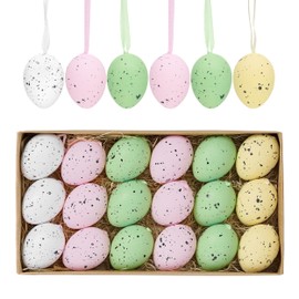 Valery Madelyn 18Pcs Easter Eggs Ornaments for Small Tree Decorations, 1.57'' Pastel Pink Green Plastic Easter Eggs Bulk, Shatterproof Decorative Hanging Egg for Easter Decorations Spring Party Decor
