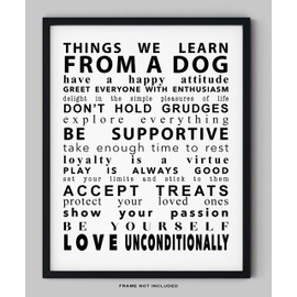 Dog Lovers Gifts For Women And Men - 11x14" UNFRAMED Typograhy Pet Wall Art - Things We Learn From A Dog - Dog Mom And Dad Gifts