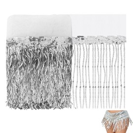 NBEADS 10 Yards Sequin Sewing Fringe Trim, 9.8Inch Wide Sequins Lace Tassel Fringe Trim Dance Costume Fringe Trim Ribbon for Clothes Garment Accessories Latin Wedding Dress Decoration, Silver
