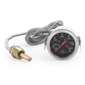 Dyno Racing 2" 52mm 12V Pointer Mechanical Water Temperature Temp Gauge (40-120℃,100-250℉),Yellow Light Car Meter with Sensor NPT 1/2,1.8m Wire Length