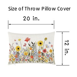 AliCarr Flowers Throw Pillow Cover 12x20 inch, Flower Butterfly Farmhouse Decorative Cushion Case, Thanksgiving Decorations Pillow Covers for Bed Living Room Sofa Couch Car Office Pillowcase 1pc(3)