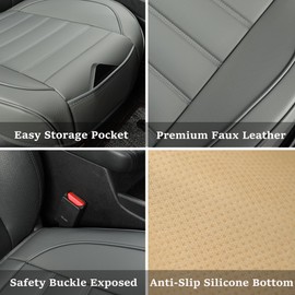 Vankerful 1 Pack Leather Front Car Seat Covers,Bottom Seat Covers for Cars,Driver Car Seat Cushion Cover for Most Vehicles,Sedan,Truck,SUV(Grey)