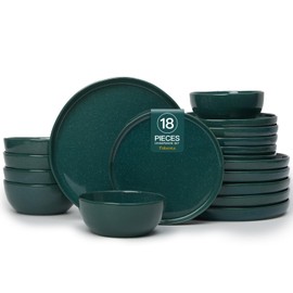 FOBENTA 18-Piece Moss Green Plates and Bowls Set,Nature-Inspired Ceramic Dinnerware Sets for 6 – Dish Set for Slow Living & Gentle Rituals