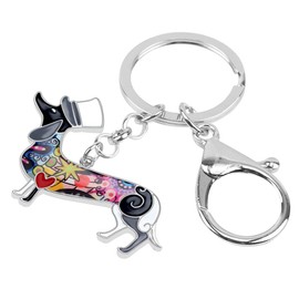 DUOWEI Dainty Enamel Top Hat Dachshund Dog Keychain Alloy Cute Pets Keyring Handbag Charm Gifts for Women Girl - black - Medium