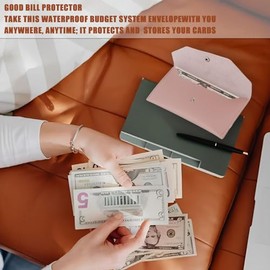 1 Pieces Cash Envelope Wallet, Pink PU Leatherbudget Planner with Cash Envelopes, Reusable Envelopes Cash Dividers for Wallets with Cash Envelope Tab Stickers for Bill Planner
