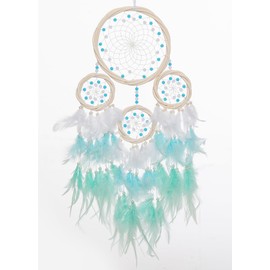 Large Rattan Dream Catchers - Light Blue Rooster Feather with Luxury Pearl, Multiring, Handmade Dreamcatcher for Bedroom, Dream Catcher for Girls, Dream Catchers for Boys, Dream Catcher Wall Decor