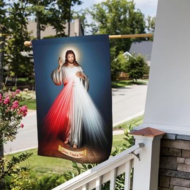 Divine Mercy Jesus Garden Flag Christian Sacred Heart of Jesus Amercian Flags for Outside 12x18 Double Sided Faith Over Fear Flag Outdoor House Yard Easter Decorations Religious Garden Flag
