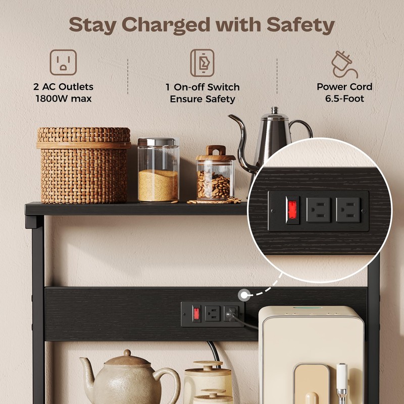SUPERJARE Kitchen Bakers Rack with Power Outlet, Coffee Bar Table