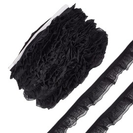 AHANDMAKER 27 Yards Organza Trim Black Ruffle Trim Ribbon Organza Lace Edge Tulle Trimmings Fabric Ribbon for Applique Sewing Wedding Decoration DIY Decor