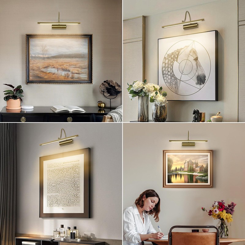 JOOSENLUX Battery Operated Picture Lights Gold Wall Lights Wireless Flexible