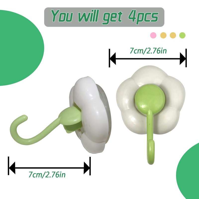 DRHYO 4Pack Flower Suction Hooks, Vacuum Suction Cup Hooks, Removable